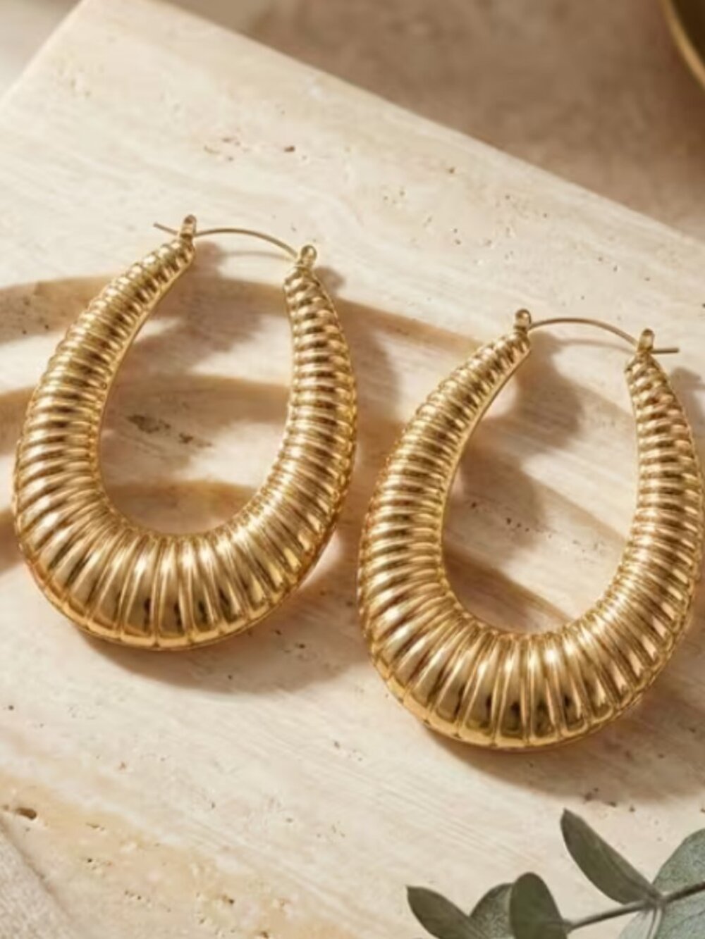14K Gold Womens Large Chunky Rippled Hoop Earrings New 14 K Silver Hoops Jewelry